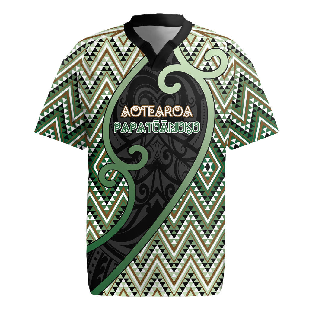 Custom Aotearoa Atua Papatuanuku Rugby Jersey Earth Mother Father Koru Patterns DT05 Green - Polynesian Pride