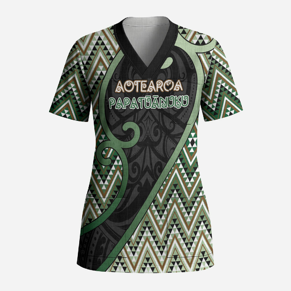 Custom Aotearoa Atua Papatuanuku Scrub Top Earth Mother Father Koru Patterns