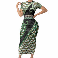 Custom Aotearoa Atua Papatuanuku Short Sleeve Bodycon Dress Earth Mother Father Koru Patterns