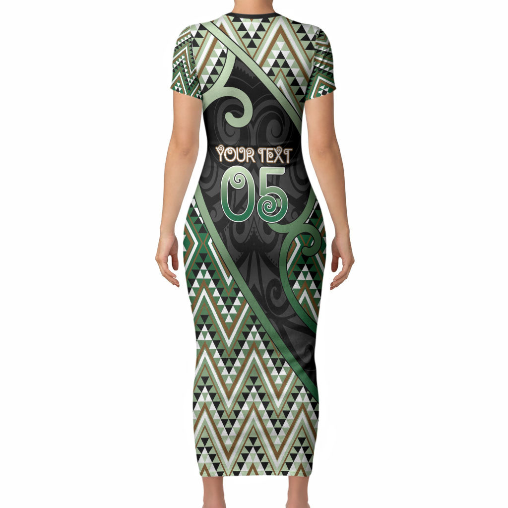 Custom Aotearoa Atua Papatuanuku Short Sleeve Bodycon Dress Earth Mother Father Koru Patterns