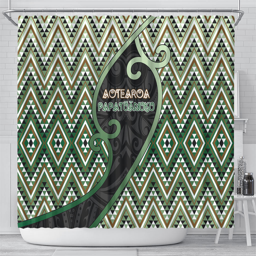 Aotearoa Atua Papatuanuku Shower Curtain Earth Mother Father Koru Patterns
