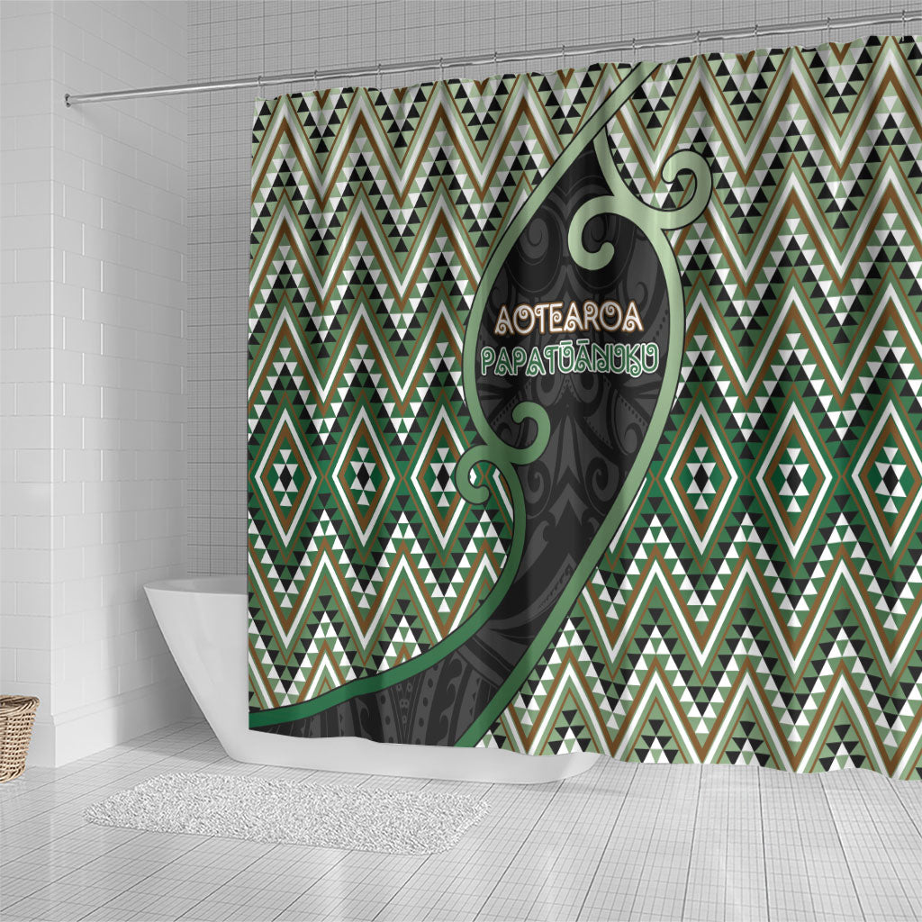 Aotearoa Atua Papatuanuku Shower Curtain Earth Mother Father Koru Patterns
