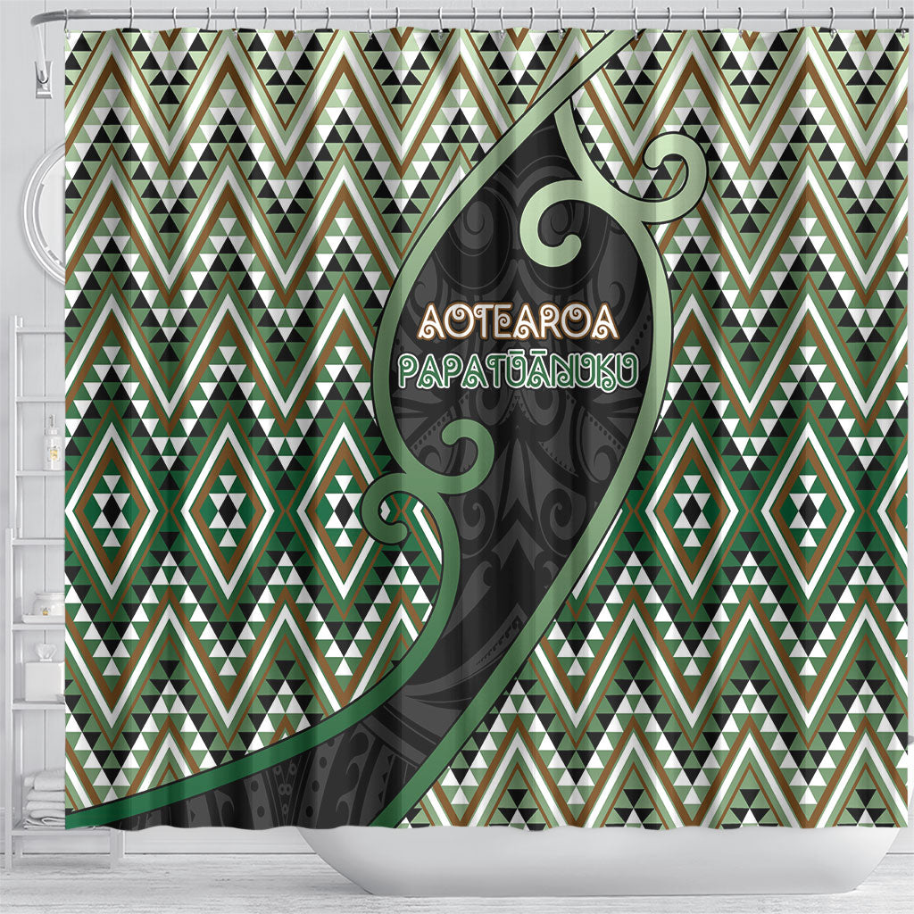 Aotearoa Atua Papatuanuku Shower Curtain Earth Mother Father Koru Patterns