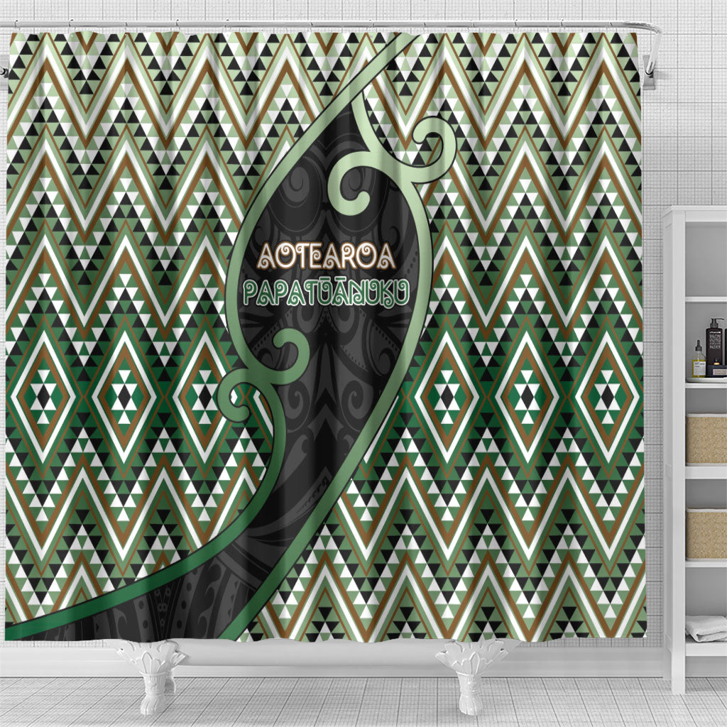 Aotearoa Atua Papatuanuku Shower Curtain Earth Mother Father Koru Patterns