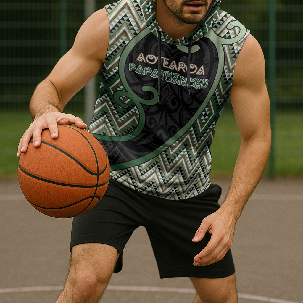 Custom Aotearoa Atua Papatuanuku Sleeveless Hoodie Earth Mother Father Koru Patterns