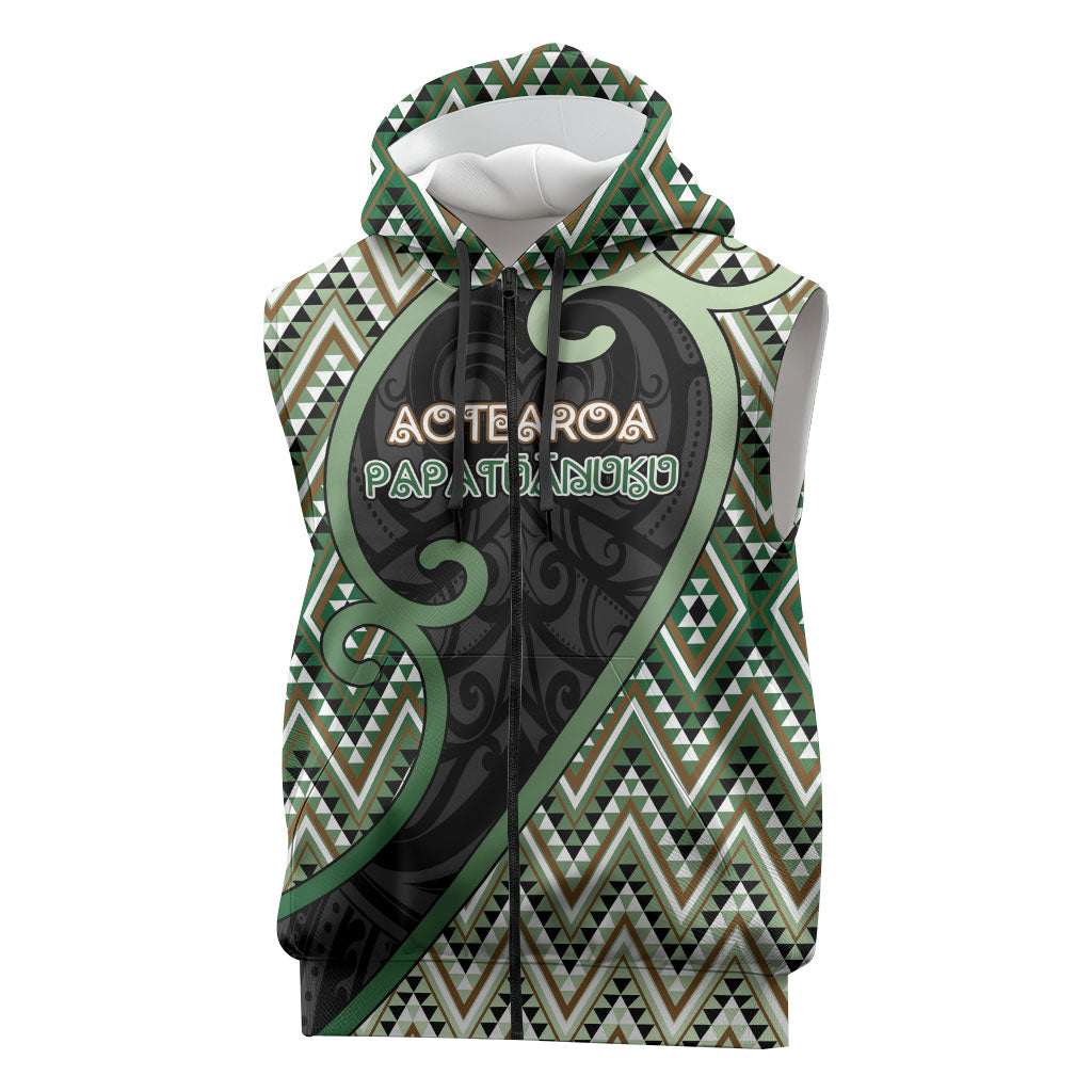 Custom Aotearoa Atua Papatuanuku Sleeveless Zip Hoodie Earth Mother Father Koru Patterns