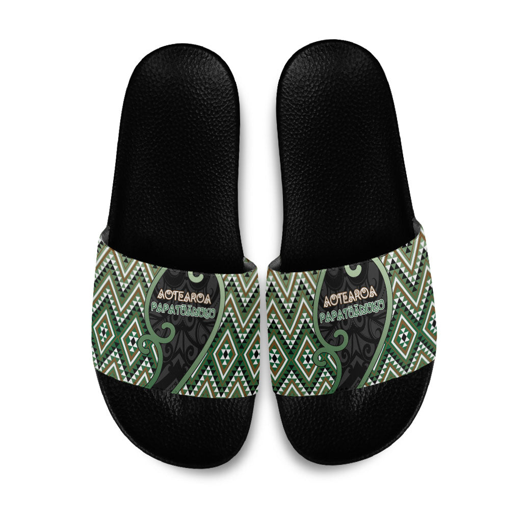 Aotearoa Atua Papatuanuku Slide Sandals Earth Mother Father Koru Patterns