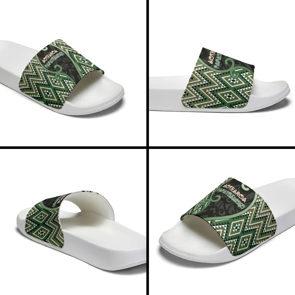 Aotearoa Atua Papatuanuku Slide Sandals Earth Mother Father Koru Patterns