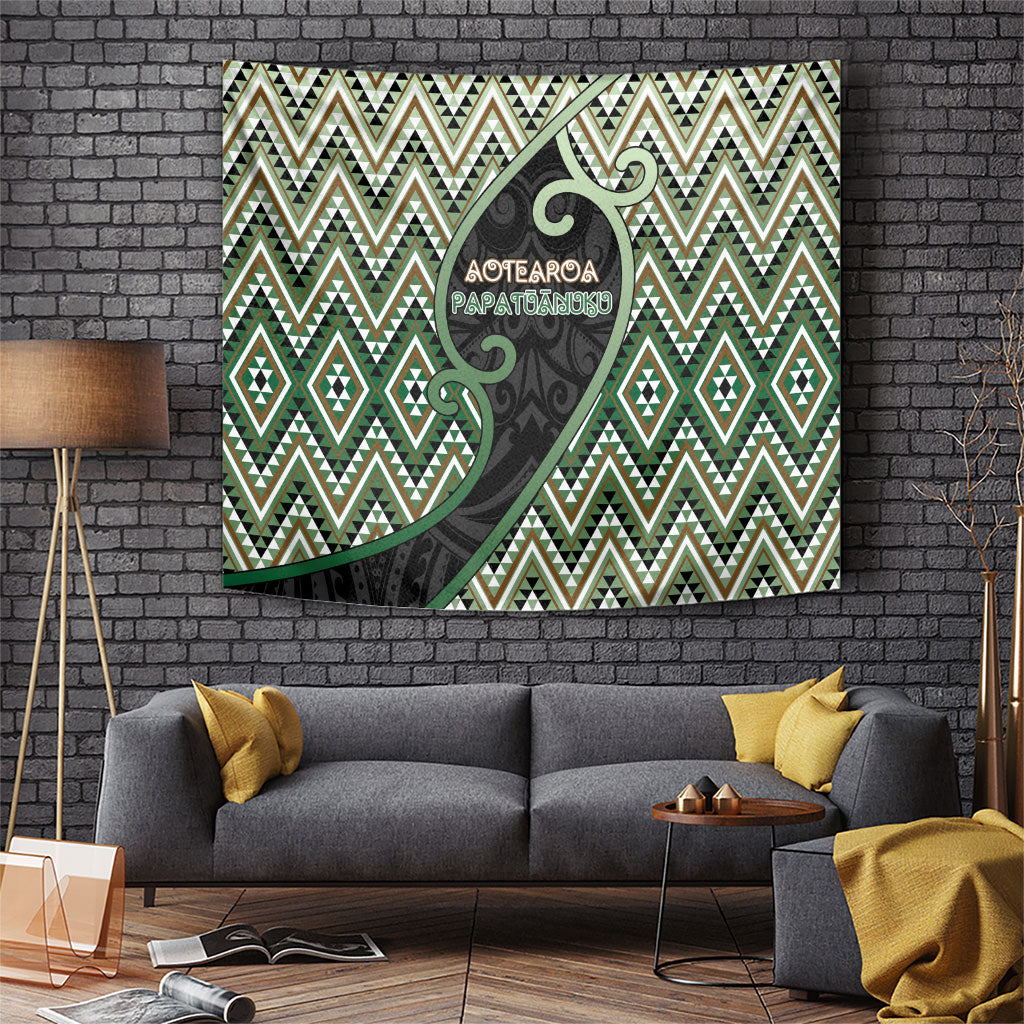 Aotearoa Atua Papatuanuku Tapestry Earth Mother Father Koru Patterns DT05 Green - Polynesian Pride