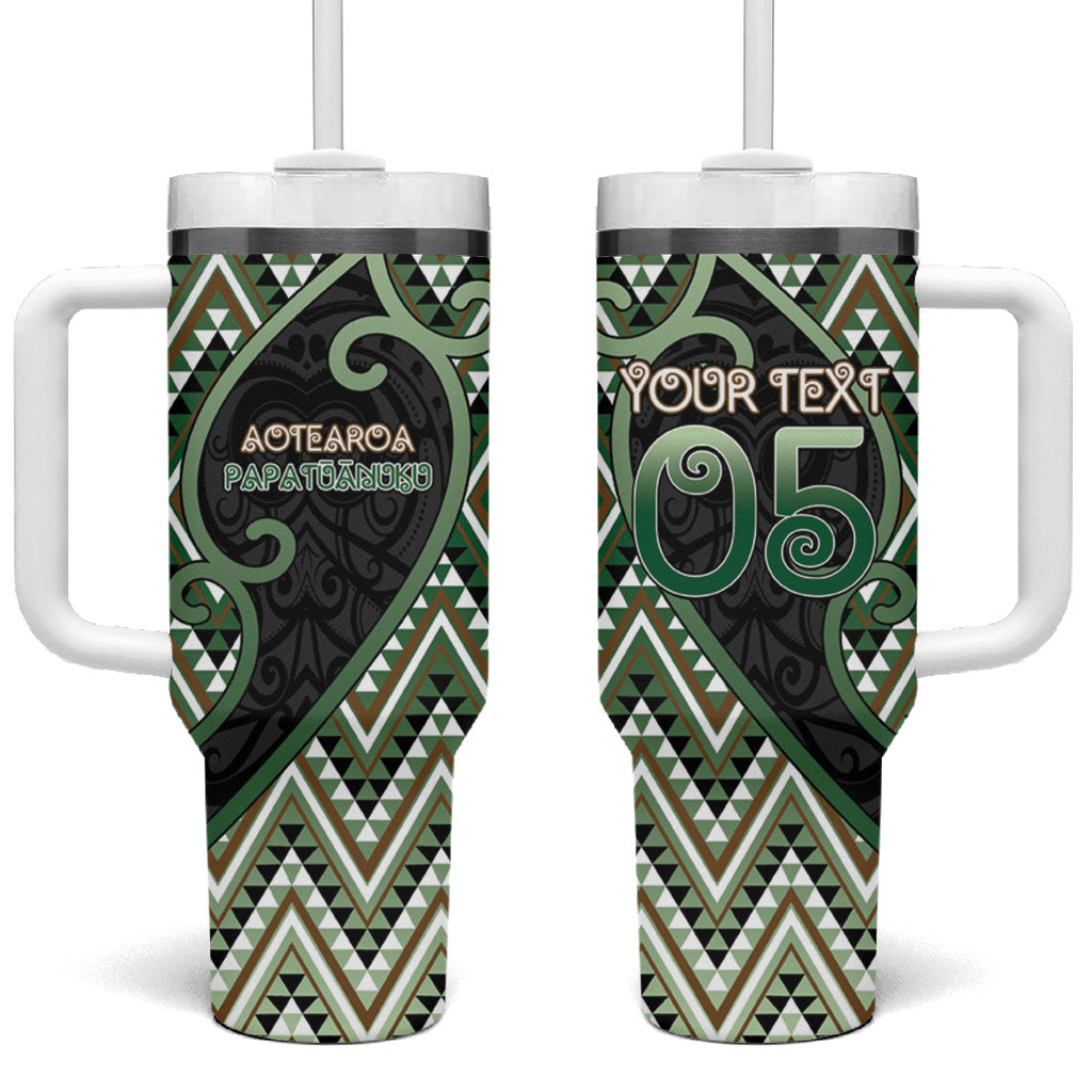 Custom Aotearoa Atua Papatuanuku Tumbler With Handle Earth Mother Father Koru Patterns DT05 One Size: 40 oz Green - Polynesian Pride