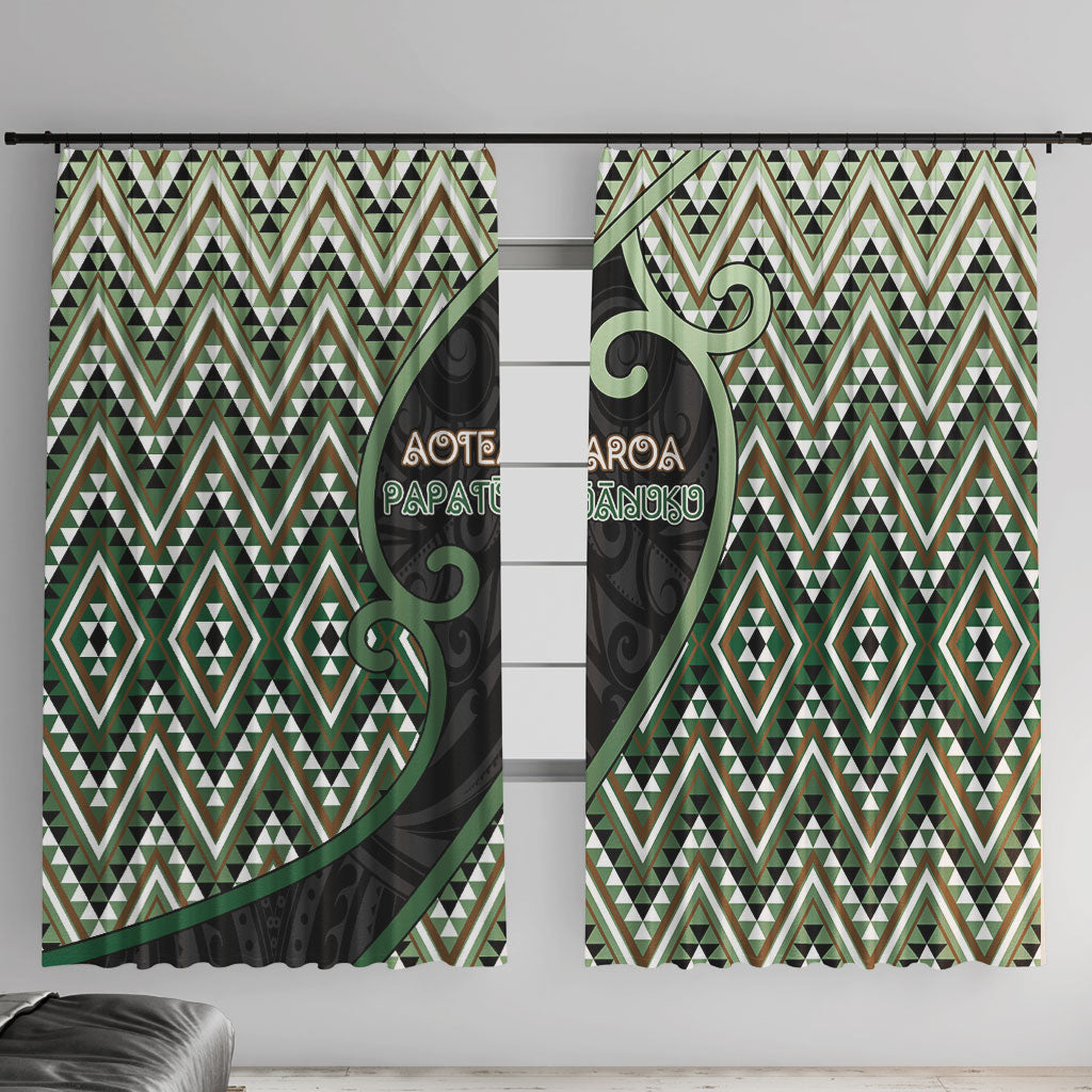 Aotearoa Atua Papatuanuku Window Curtain Earth Mother Father Koru Patterns DT05 With Hooks Green - Polynesian Pride