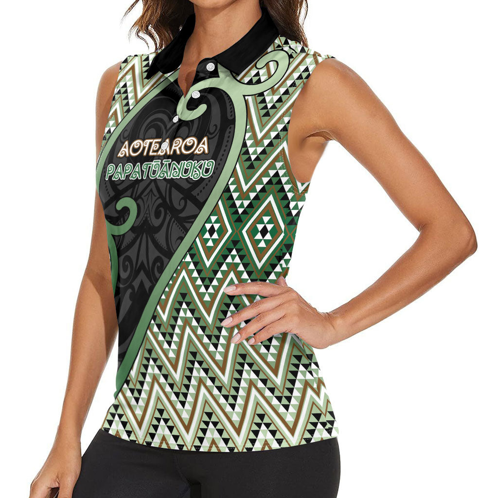 Custom Aotearoa Atua Papatuanuku Women Sleeveless Polo Shirt Earth Mother Father Koru Patterns
