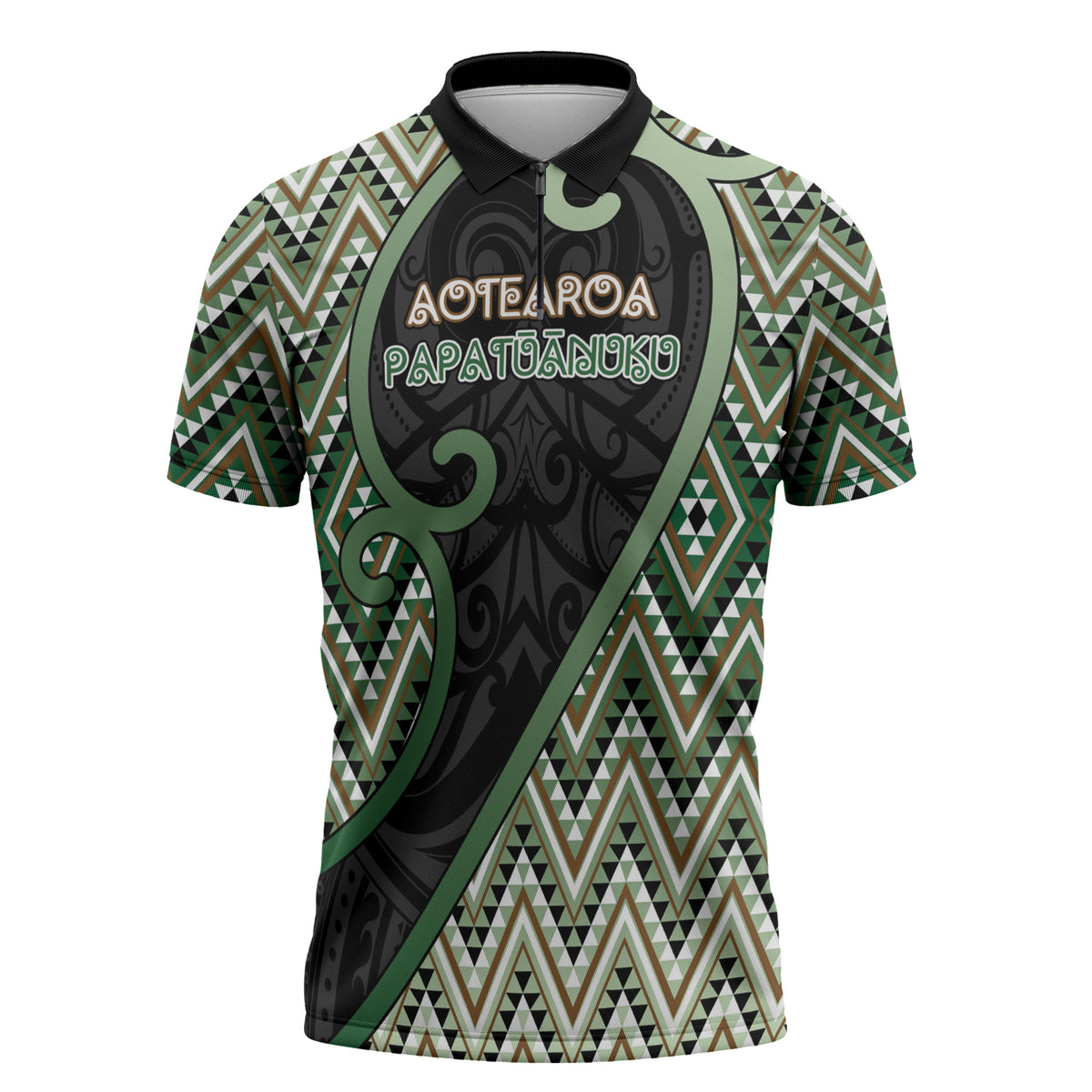 Custom Aotearoa Atua Papatuanuku Zipper Polo Shirt Earth Mother Father Koru Patterns