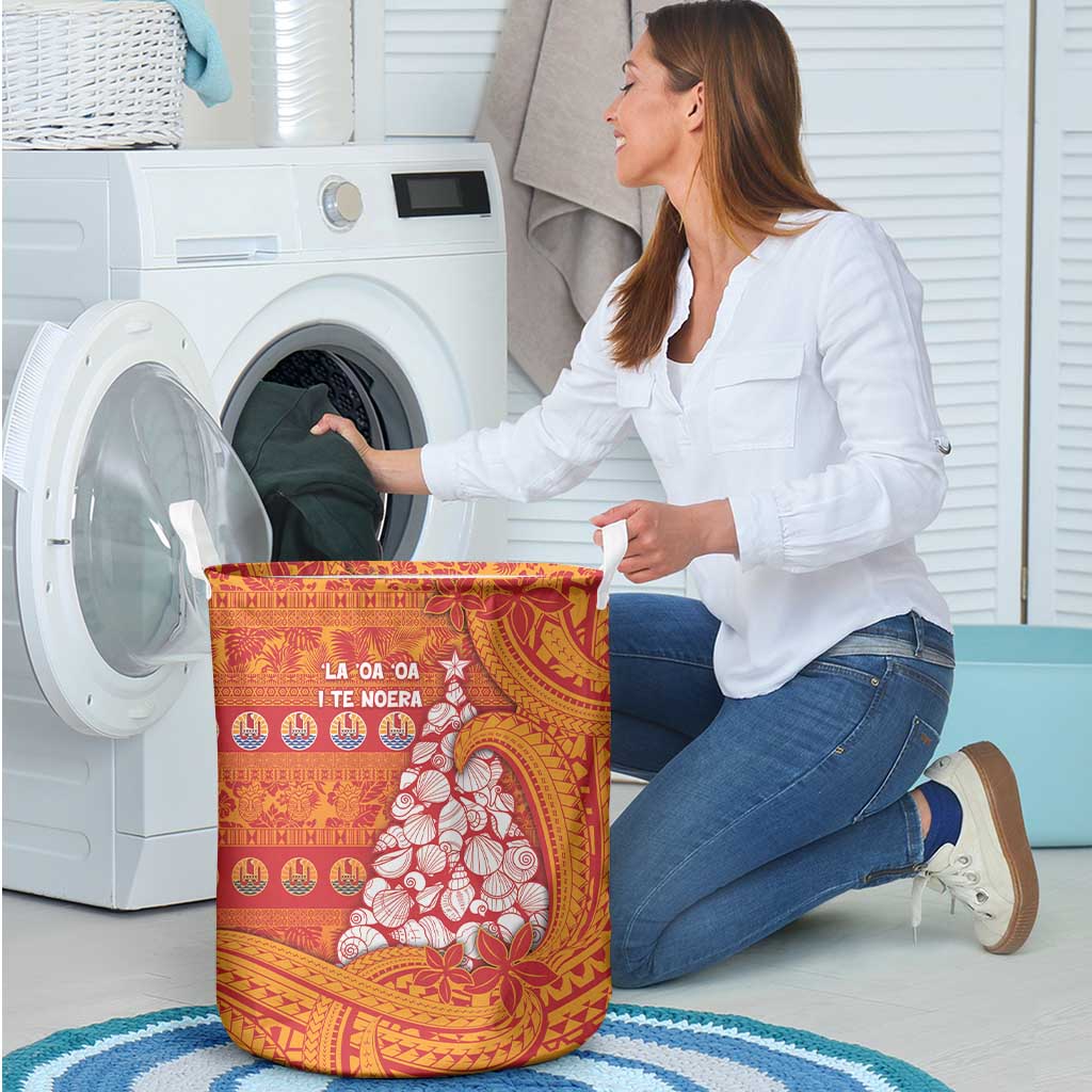 French Polynesia Christmas Laundry Basket Seashell Xmas Tree Tribal Waves - Polynesian Pride