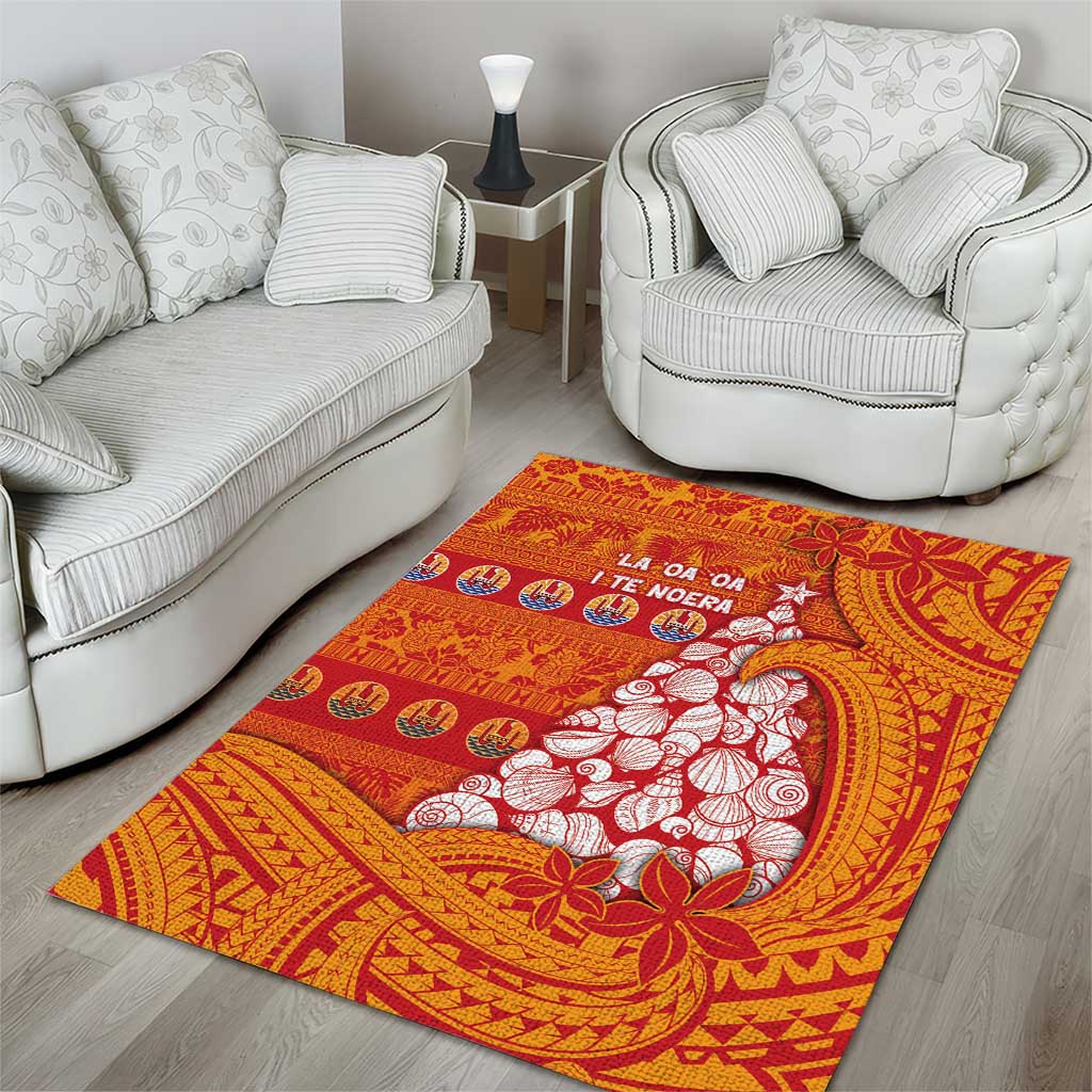 French Polynesia Christmas Area Rug Seashell Xmas Tree Tribal Waves - Polynesian Pride