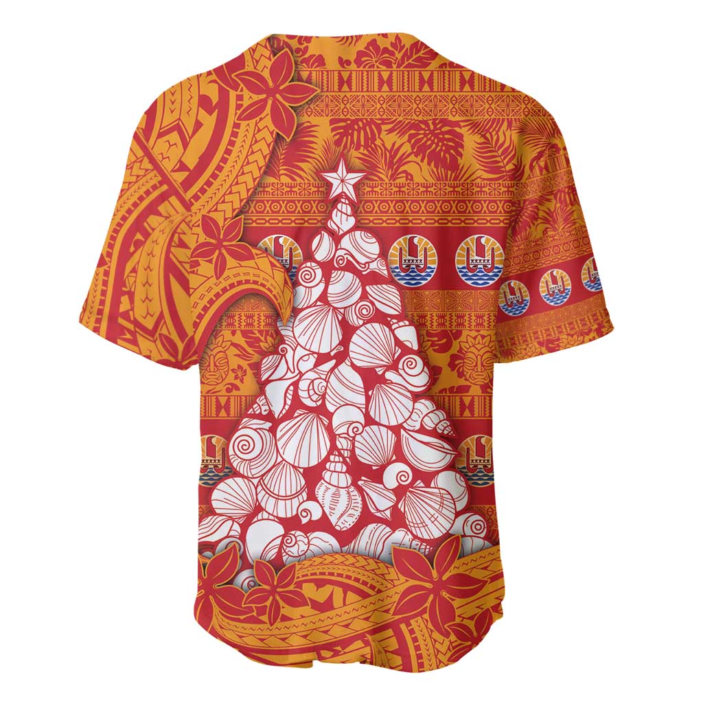 French Polynesia Christmas Baseball Jersey Seashell Xmas Tree Tribal Waves - Polynesian Pride