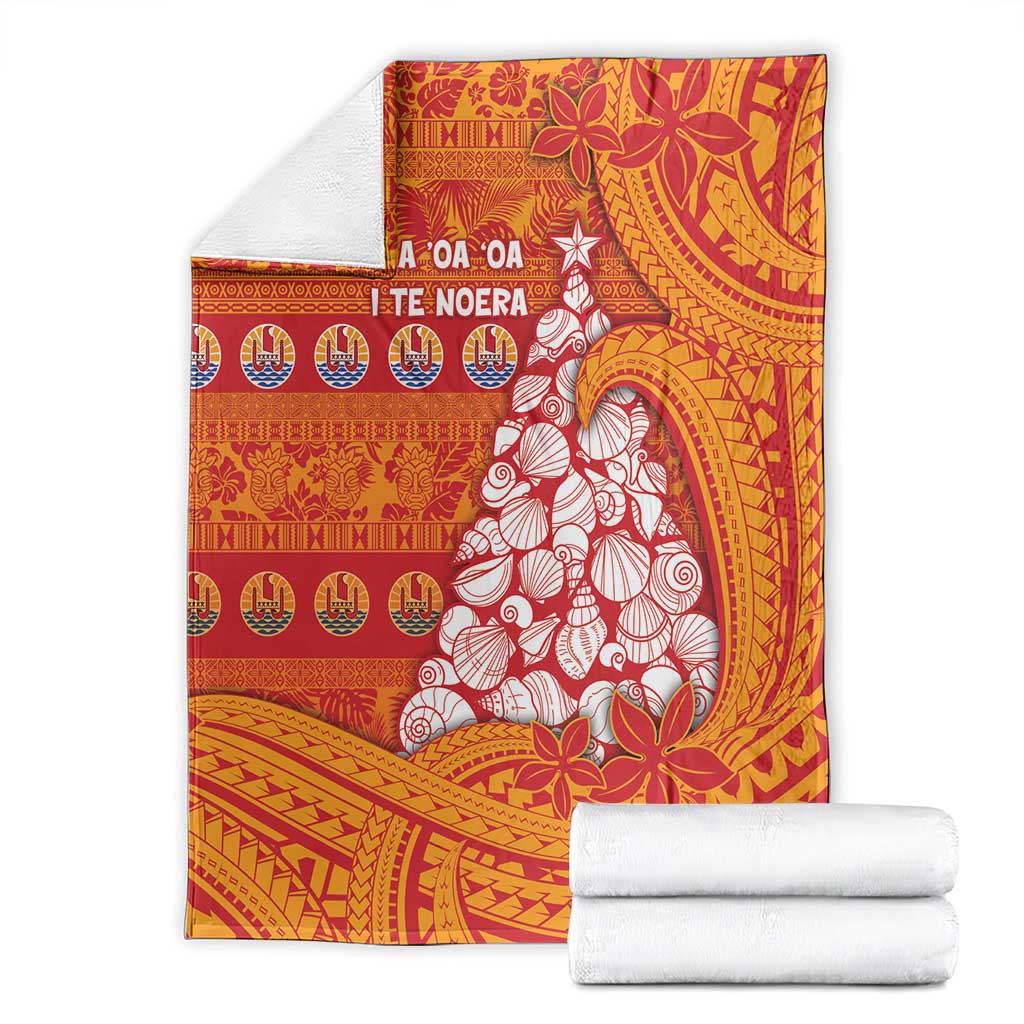 French Polynesia Christmas Blanket Seashell Xmas Tree Tribal Waves - Polynesian Pride