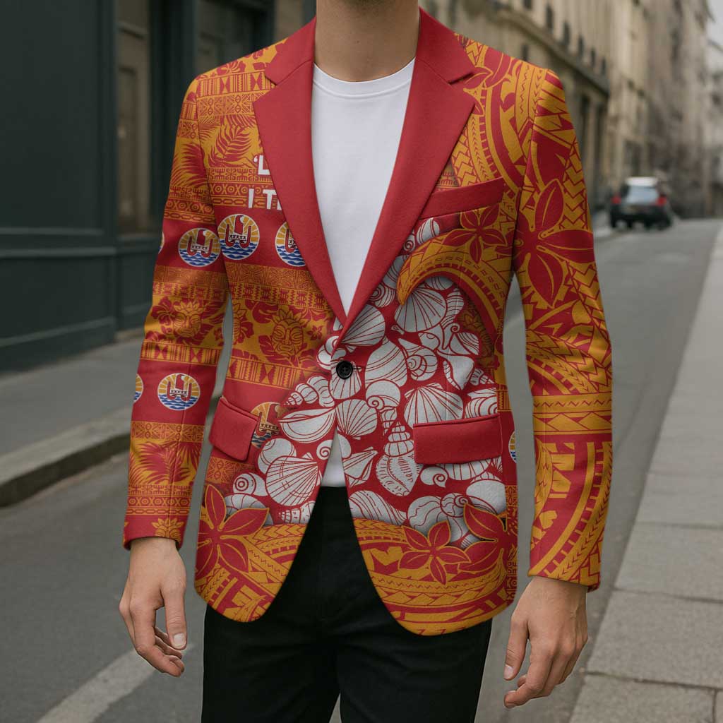French Polynesia Christmas Blazer Seashell Xmas Tree Tribal Waves - Polynesian Pride