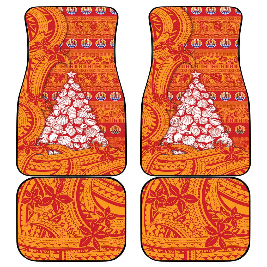 French Polynesia Christmas Car Mats Seashell Xmas Tree Tribal Waves - Polynesian Pride
