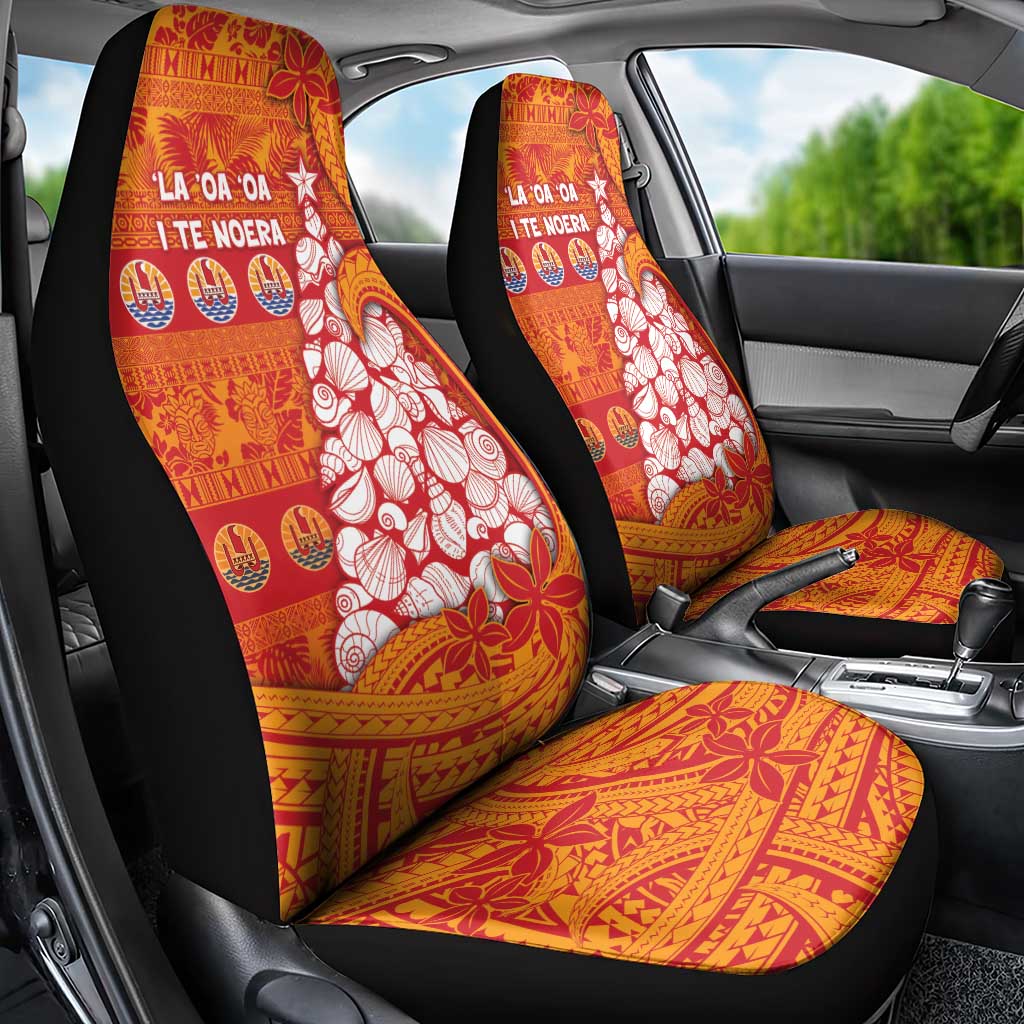 French Polynesia Christmas Car Seat Cover Seashell Xmas Tree Tribal Waves - Polynesian Pride
