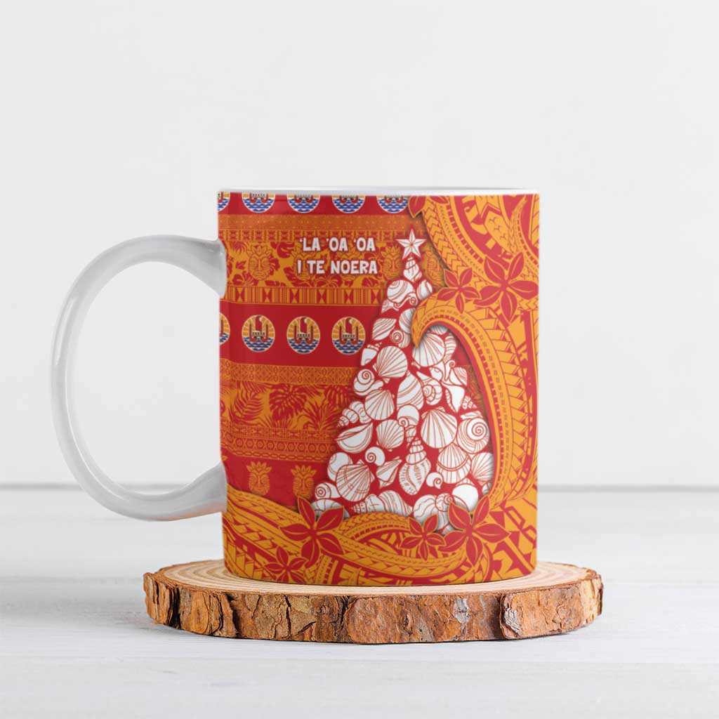 French Polynesia Christmas Ceramic Mug Seashell Xmas Tree Tribal Waves - Polynesian Pride
