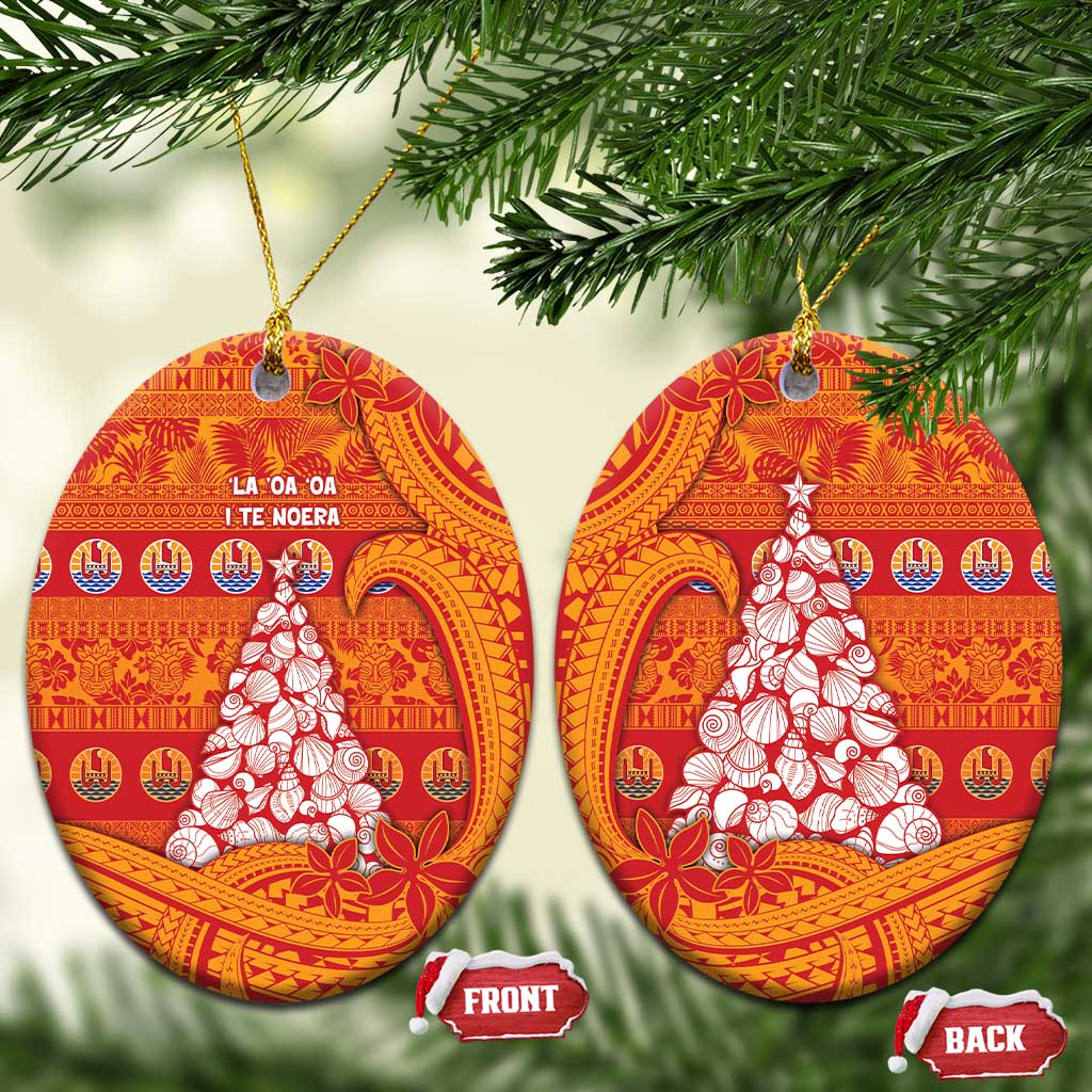 French Polynesia Christmas Ceramic Ornament Seashell Xmas Tree Tribal Waves - Polynesian Pride