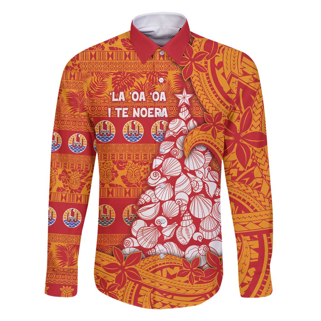 French Polynesia Christmas Family Matching Long Sleeve Bodycon Dress and Hawaiian Shirt Seashell Xmas Tree Tribal Waves - Polynesian Pride