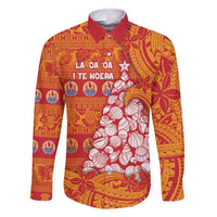 French Polynesia Christmas Family Matching Long Sleeve Bodycon Dress and Hawaiian Shirt Seashell Xmas Tree Tribal Waves - Polynesian Pride