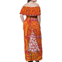 French Polynesia Christmas Family Matching Off Shoulder Maxi Dress and Hawaiian Shirt Seashell Xmas Tree Tribal Waves - Polynesian Pride