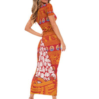 French Polynesia Christmas Family Matching Short Sleeve Bodycon Dress and Hawaiian Shirt Seashell Xmas Tree Tribal Waves - Polynesian Pride