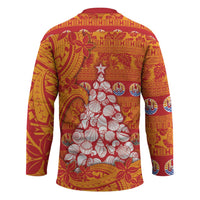 French Polynesia Christmas Hockey Jersey Seashell Xmas Tree Tribal Waves - Polynesian Pride