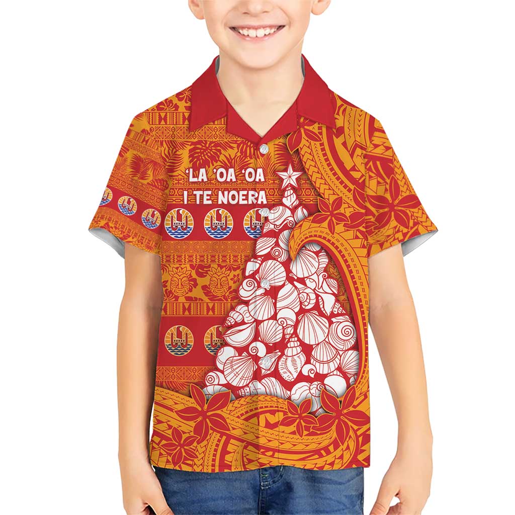 French Polynesia Christmas Kid Hawaiian Shirt Seashell Xmas Tree Tribal Waves - Polynesian Pride