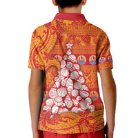 French Polynesia Christmas Kid Polo Shirt Seashell Xmas Tree Tribal Waves - Polynesian Pride