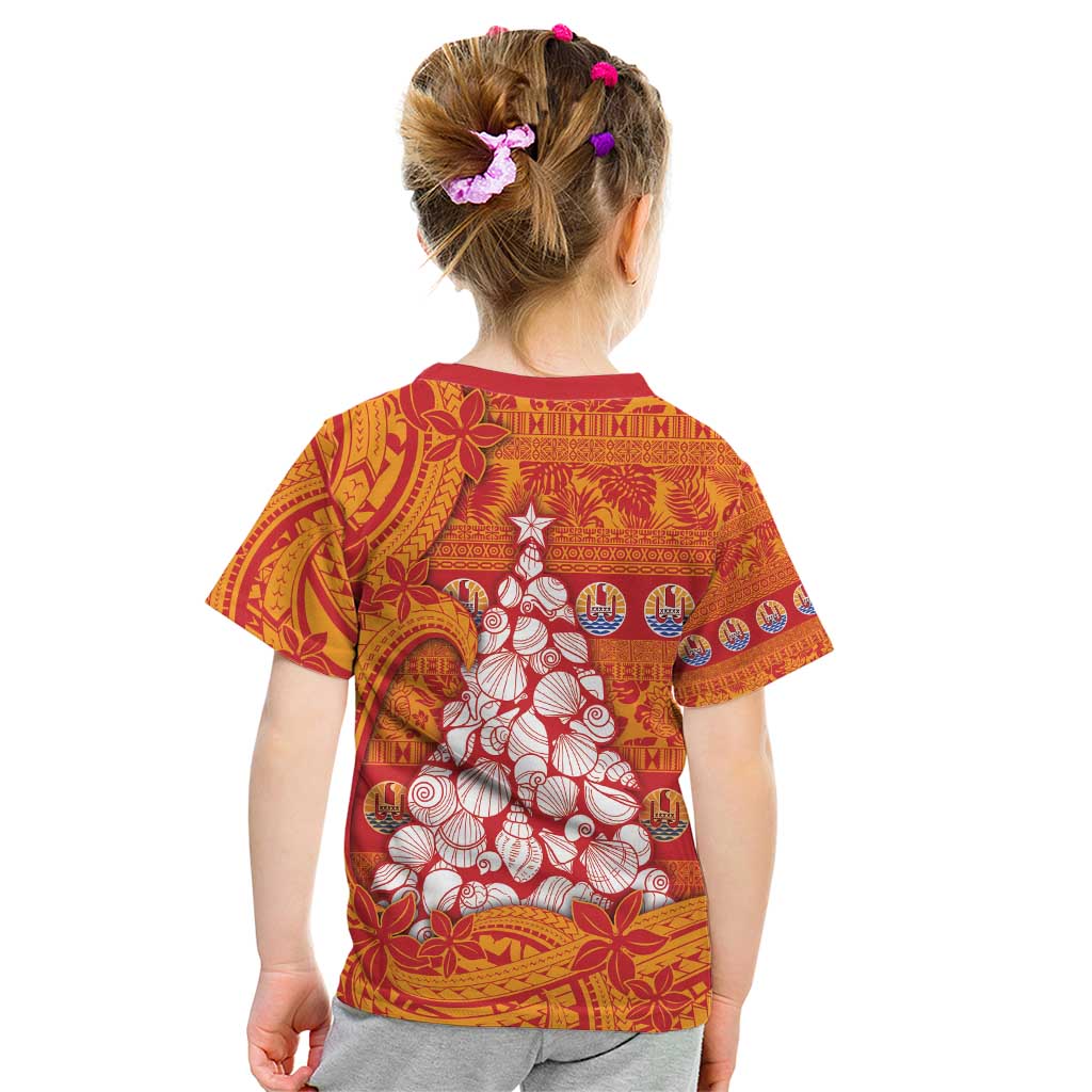French Polynesia Christmas Kid T Shirt Seashell Xmas Tree Tribal Waves - Polynesian Pride