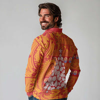 French Polynesia Christmas Long Sleeve Polo Shirt Seashell Xmas Tree Tribal Waves - Polynesian Pride