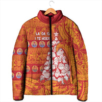 French Polynesia Christmas Padded Jacket Seashell Xmas Tree Tribal Waves - Polynesian Pride