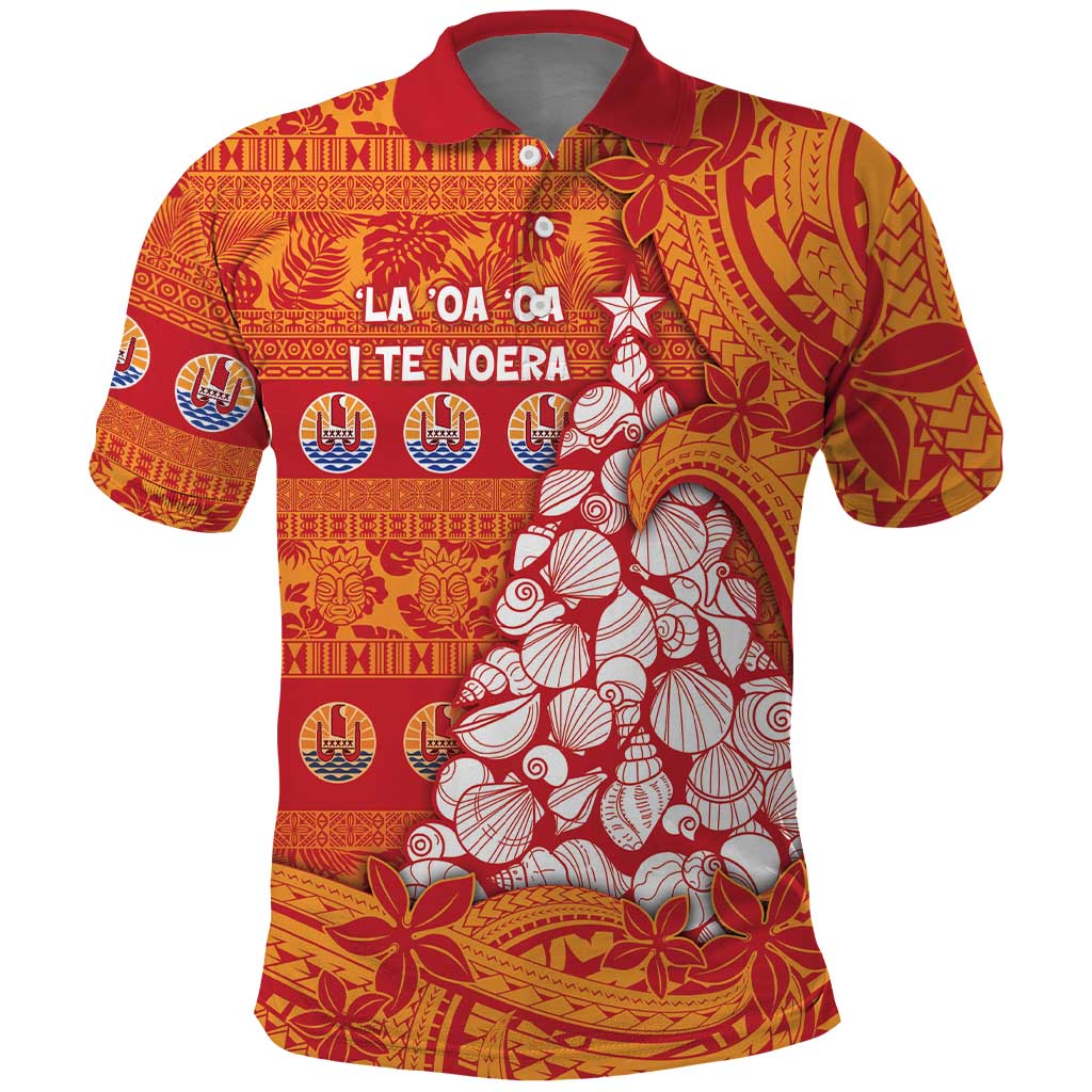 French Polynesia Christmas Polo Shirt Seashell Xmas Tree Tribal Waves - Polynesian Pride