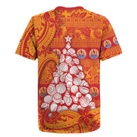 French Polynesia Christmas Rugby Jersey Seashell Xmas Tree Tribal Waves - Polynesian Pride