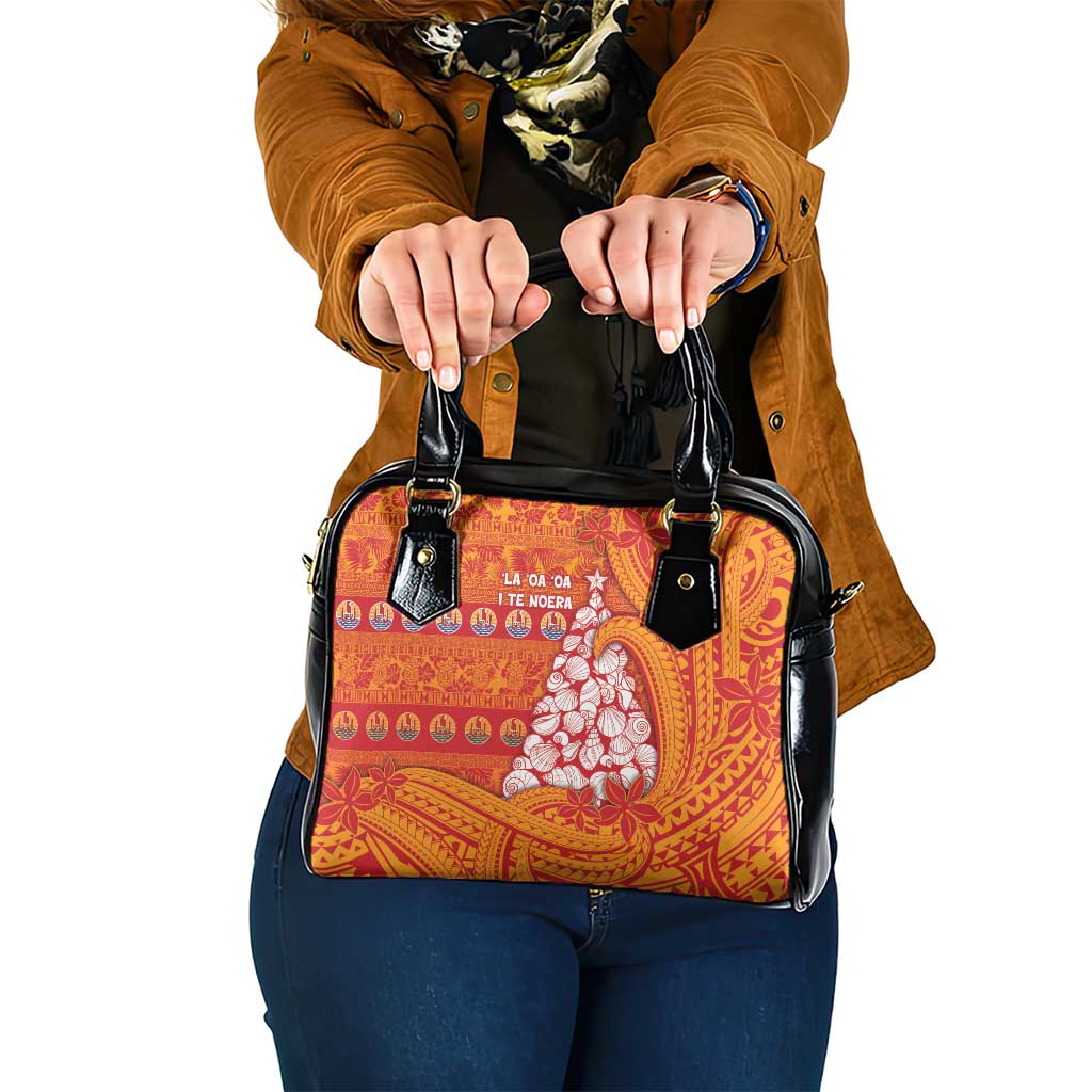 French Polynesia Christmas Shoulder Handbag Seashell Xmas Tree Tribal Waves - Polynesian Pride
