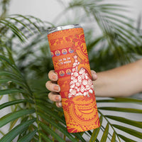 French Polynesia Christmas Skinny Tumbler Seashell Xmas Tree Tribal Waves - Polynesian Pride