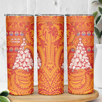 French Polynesia Christmas Skinny Tumbler Seashell Xmas Tree Tribal Waves - Polynesian Pride