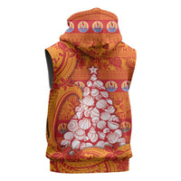 French Polynesia Christmas Sleeveless Hoodie Seashell Xmas Tree Tribal Waves - Polynesian Pride