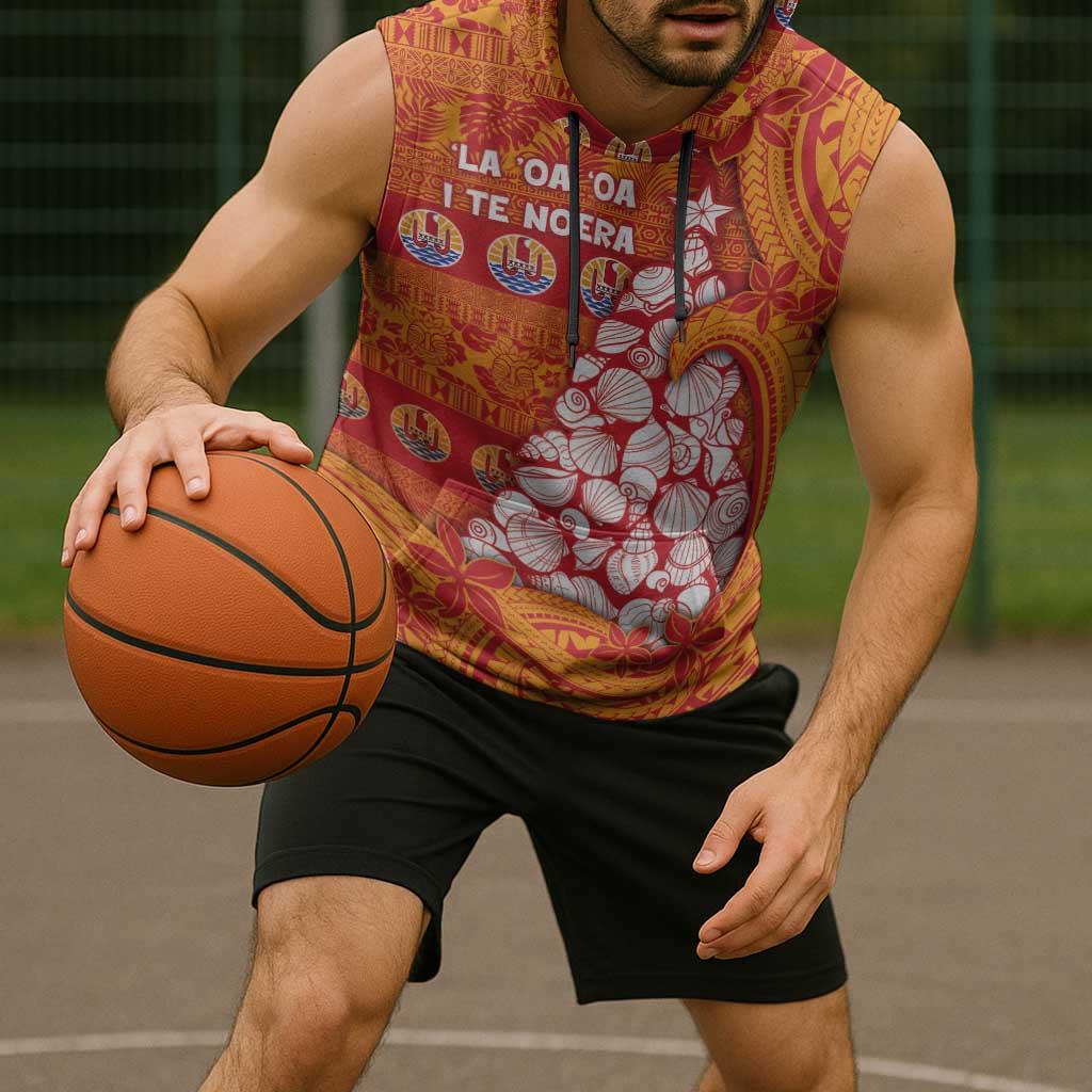 French Polynesia Christmas Sleeveless Hoodie Seashell Xmas Tree Tribal Waves - Polynesian Pride