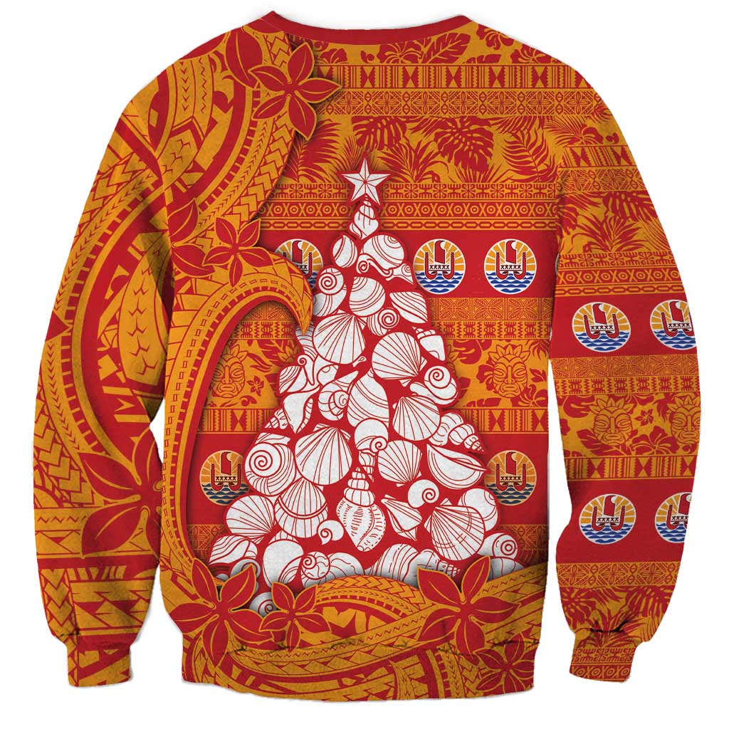 French Polynesia Christmas Sweatshirt Seashell Xmas Tree Tribal Waves - Polynesian Pride