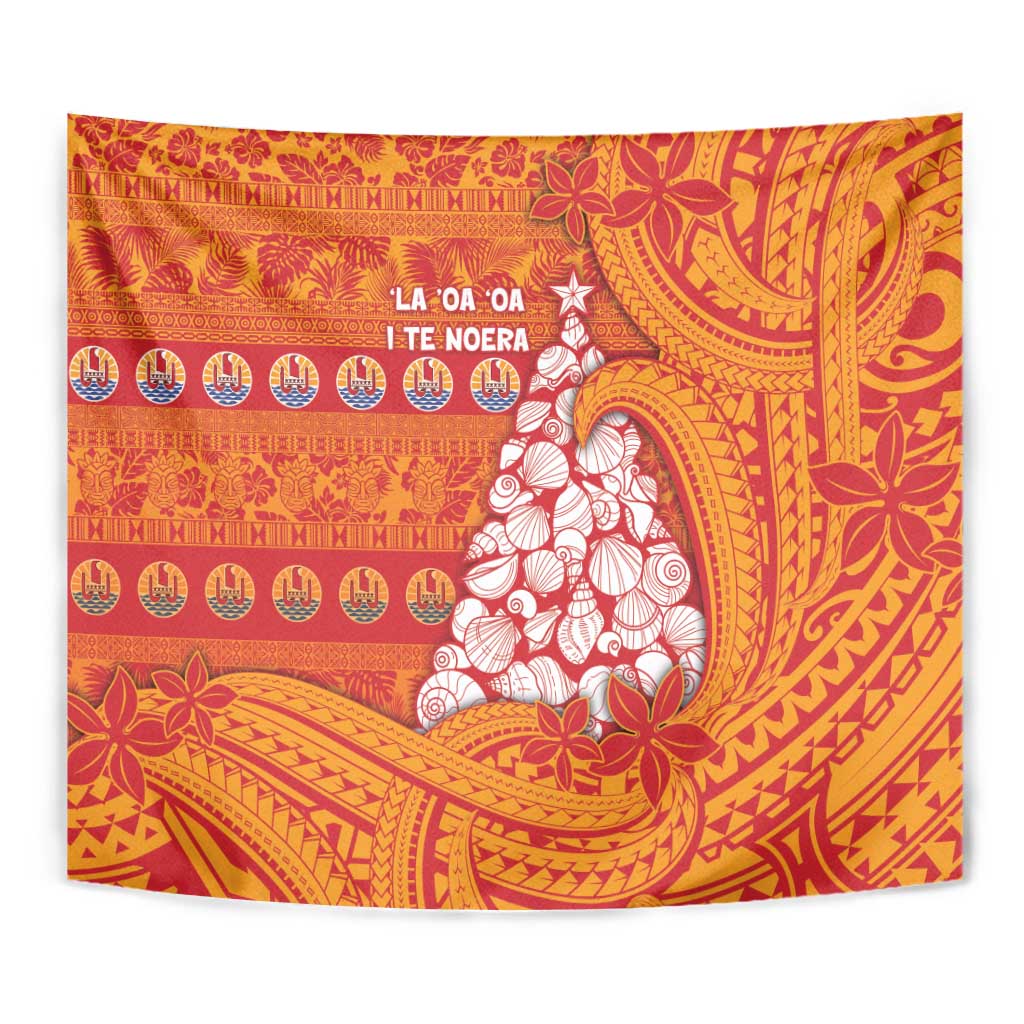 French Polynesia Christmas Tapestry Seashell Xmas Tree Tribal Waves - Polynesian Pride
