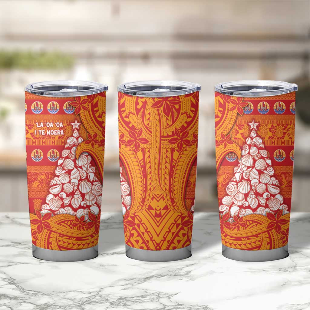 French Polynesia Christmas Tumbler Cup Seashell Xmas Tree Tribal Waves - Polynesian Pride