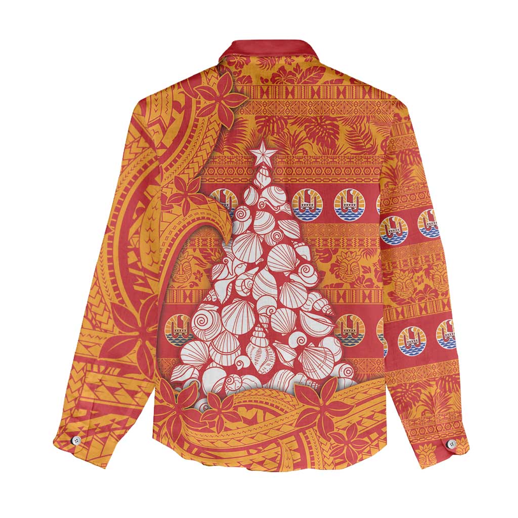 French Polynesia Christmas Women Casual Shirt Seashell Xmas Tree Tribal Waves - Polynesian Pride