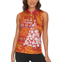 French Polynesia Christmas Women Sleeveless Polo Shirt Seashell Xmas Tree Tribal Waves - Polynesian Pride