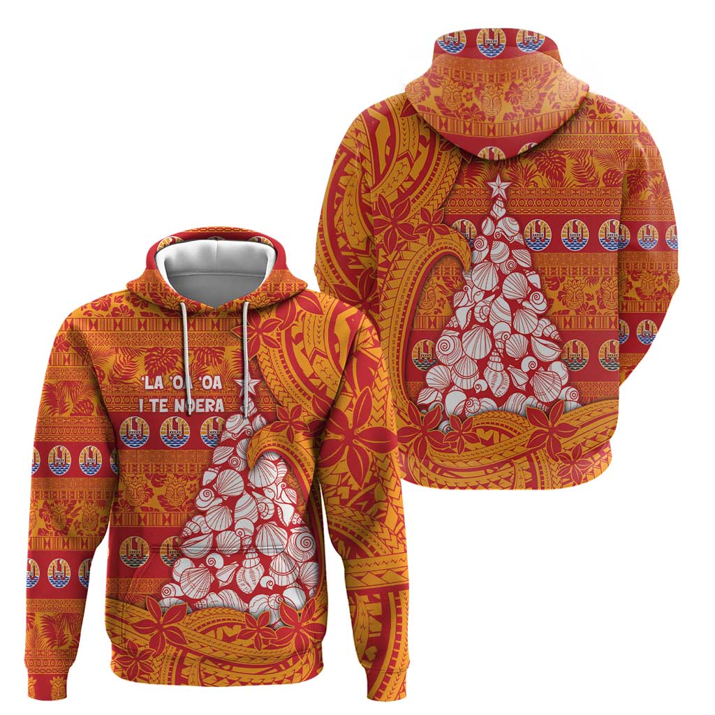 French Polynesia Christmas Zip Hoodie Seashell Xmas Tree Tribal Waves - Polynesian Pride