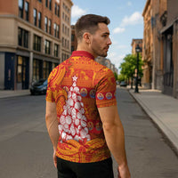 French Polynesia Christmas Zipper Polo Shirt Seashell Xmas Tree Tribal Waves - Polynesian Pride